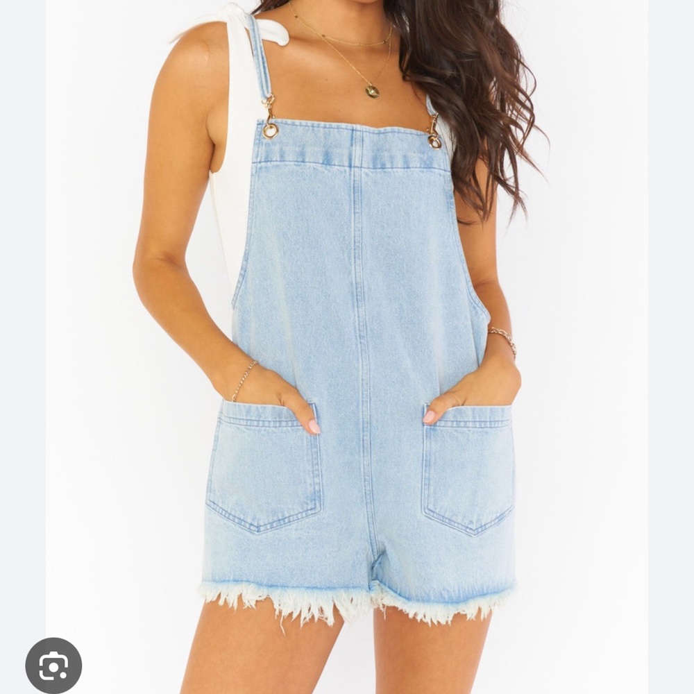 Show Me Your MuMu Light Blue Denim Overall Shorts